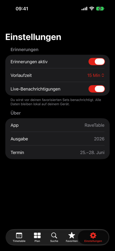 RaveTable – Einstellungen